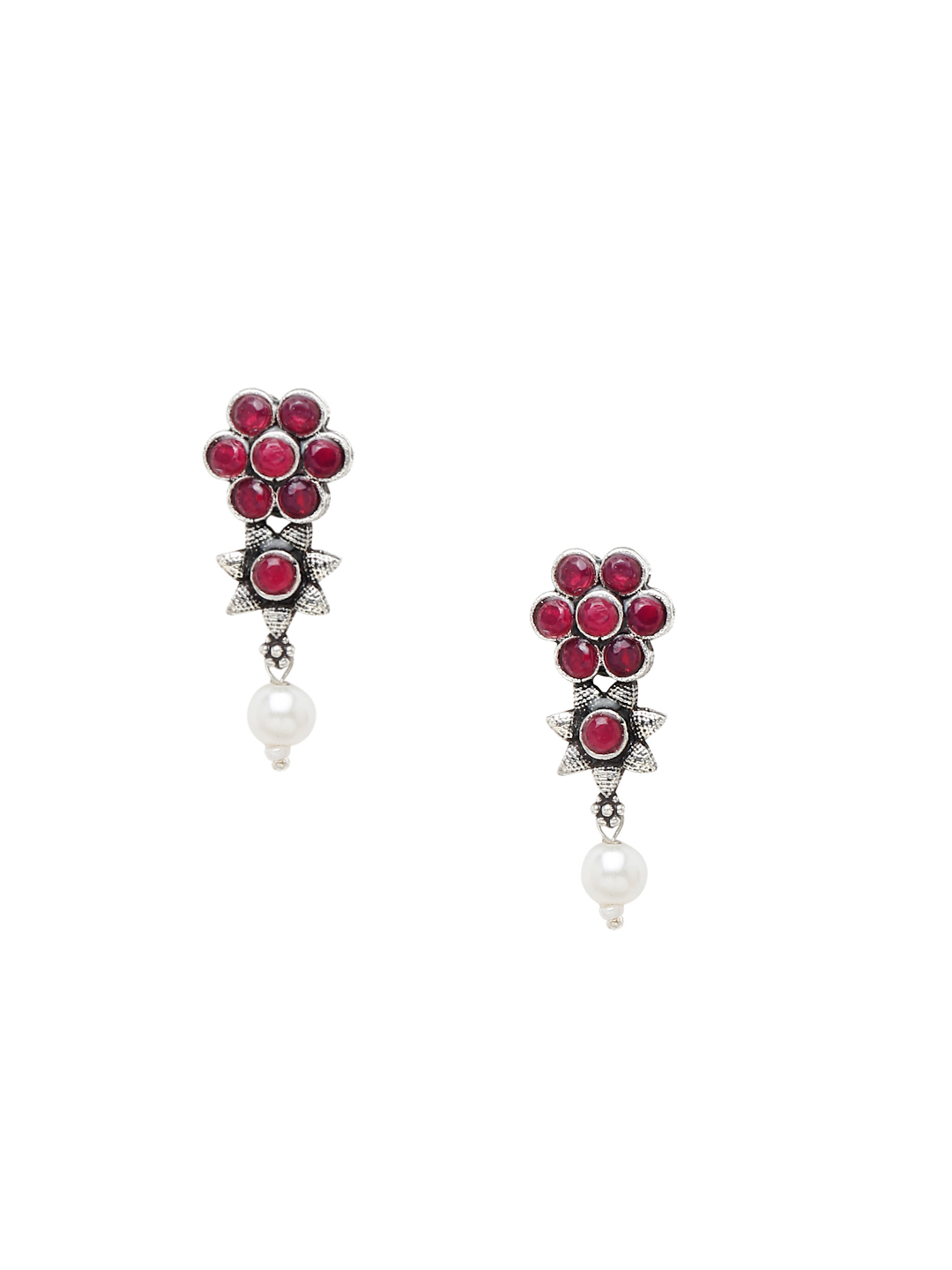 YouBella Jewellery Oxidised Silver Necklace Jewellery Set with Earrings for Girls and Women (Red) (YBNK_50522)
